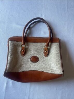 Dooney & Bourke All Weather Leather satchel Bag Vintage 80’s Purse Cream Brown